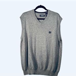 Chaps Men Sweater Vest Grey V Neck Pullover Cotton Knit Size XL